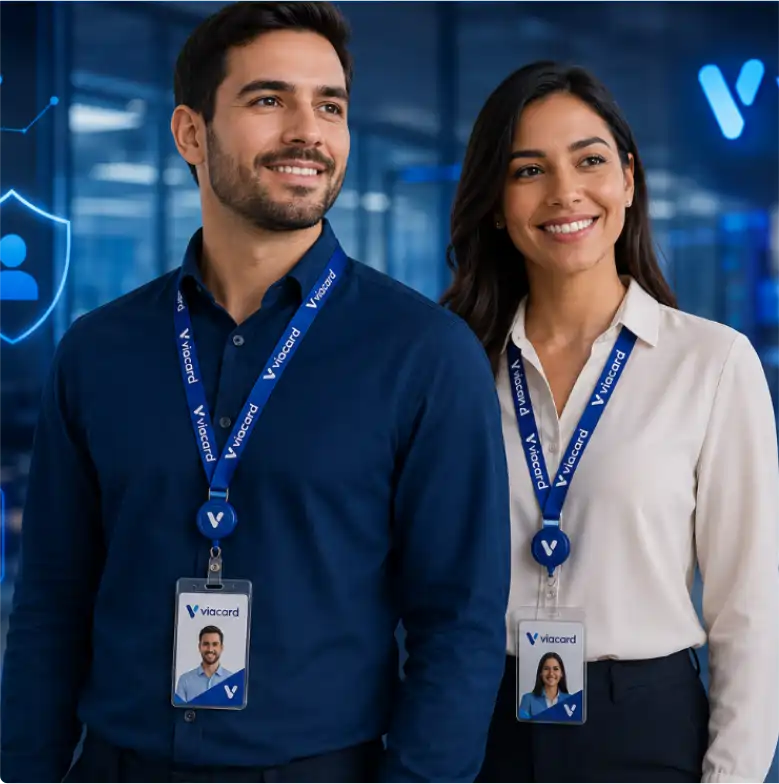 Profissionais utilizando crachás e cordões de identificação da ViaCard